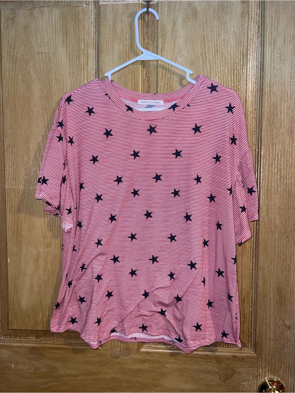 Chelsea & Violet Pink Striped Star Print Tee NWOT size large